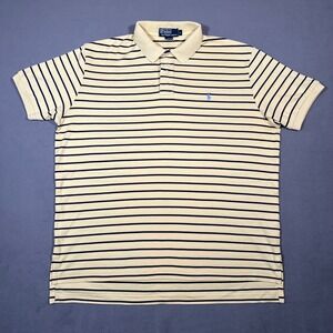Polo‎ Ralph Lauren Polo Shirt Mens L Beige Blue Striped Short Sleeve Pony Preppy